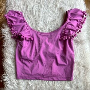 Kortni Jeane Purple Flounce Pom-Pom Swim Bikini Top Medium